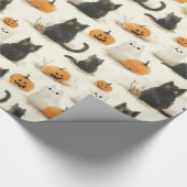 Halloween katten en pompoenen patroon cadeaupapier (Hoek)