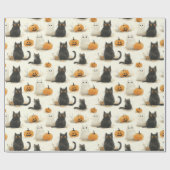 Halloween katten en pompoenen patroon cadeaupapier (Vlak)