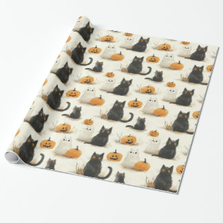 Halloween katten en pompoenen patroon cadeaupapier