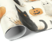 Halloween katten en pompoenen patroon cadeaupapier (Rol Hoek)