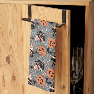 Halloween katten en pompoenen Theedoek