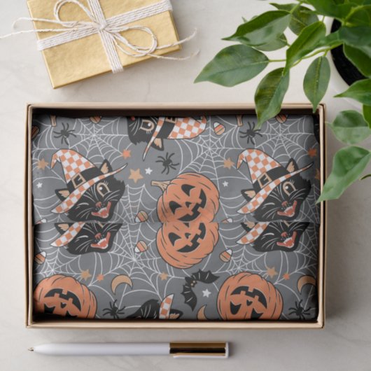 Halloween katten en pompoenen Tissuepapier (Geschenk)