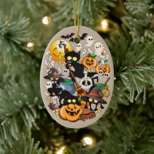 Halloween Katten Grappige Feest Keramisch Ornament