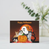 Halloween katten in kerkhof met spook / kattenlief briefkaart (Staand voorkant)