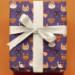 Halloween katten in kostuum cadeaupapier