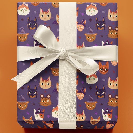 Halloween katten in kostuum cadeaupapier