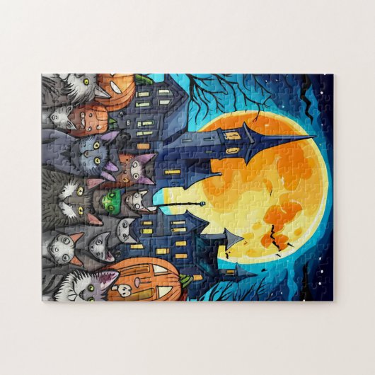 Halloween-katten Legpuzzel (Horizontaal)