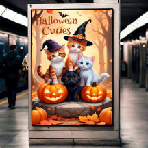 Halloween katten met pompoenen muurposter