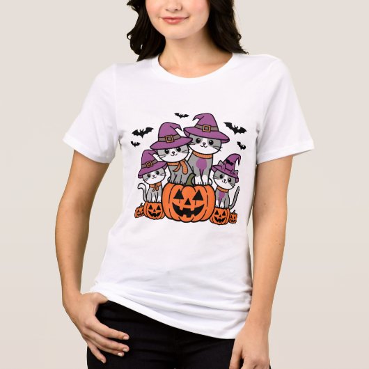 Halloween katten op pompoenen Tri-Blend shirt (Voorkant)