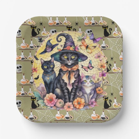 Halloween Katten Papieren Bordje (Voorkant)