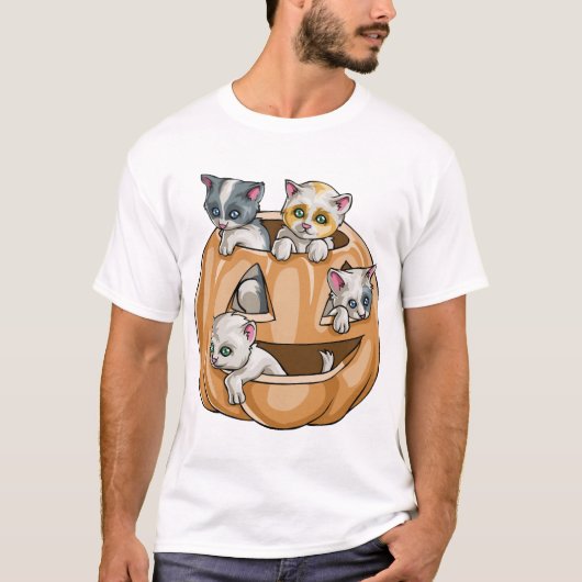 Halloween Katten Pompoen T-shirt (Voorkant)