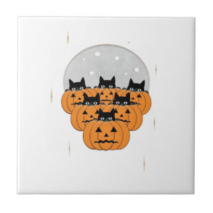 Halloween Katten Pompoenen Zwarte Achtergrond Illu Tegeltje