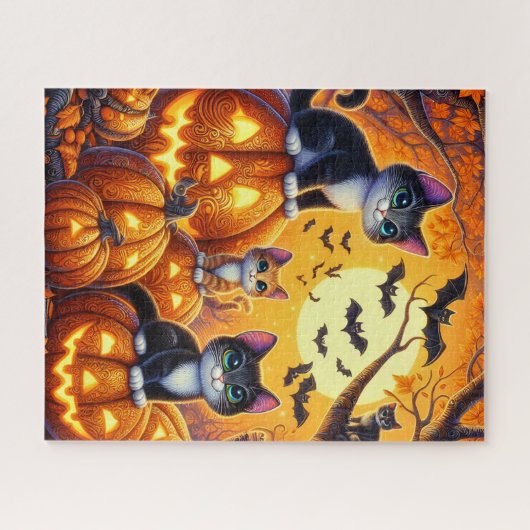 Halloween katten puzzel legpuzzel (Horizontaal)