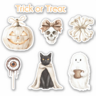 Halloween  Katten Schedel Oogbal Geest Pompoen Sticker