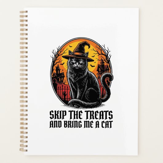 Halloween Katten Shirt Vintage Gravure Griezelen Z Planner (Voorkant)