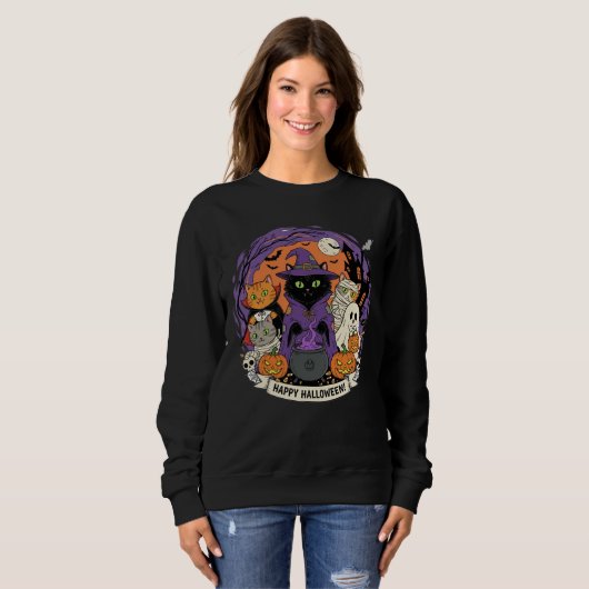 Halloween katten sweatshirt voor kattenliefhebbers (Voorkant volledig)