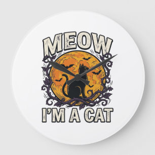 Halloween Katten T-shirt Meow Ik Ben Een Kat Vinta Grote Klok