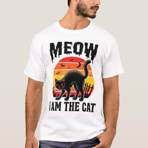 Halloween Katten T-shirt Meow Vintage Zwarte Kat O