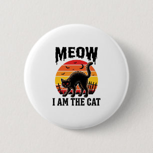 Halloween Katten T-shirt Meow Vintage Zwarte Kat O Ronde Button 5,7 Cm