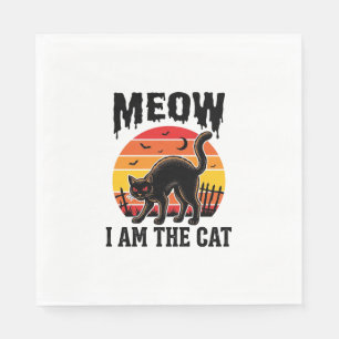 Halloween Katten T-shirt Meow Vintage Zwarte Kat O Servet