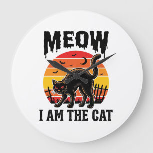 Halloween Katten T-shirt Miauw Vintage Zwarte Kat Grote Klok