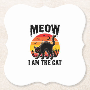 Halloween Katten T-shirt Miauw Vintage Zwarte Kat Kartonnen Onderzetters