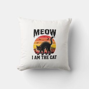 Halloween Katten T-shirt Miauw Vintage Zwarte Kat Kussen