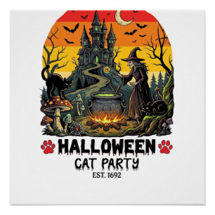 Halloween Kattenfeest Heks Ketel Zwarte Katten Ver Perfect Poster
