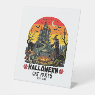 Halloween Kattenfeest Heks Ketel Zwarte Katten Ver Reclamebord Met Voetstuk