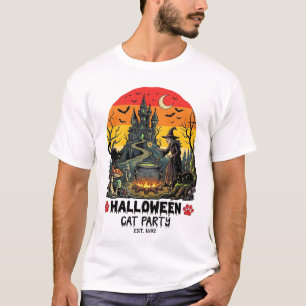 Halloween Kattenfeest Heks Ketel Zwarte Katten Ver T-shirt