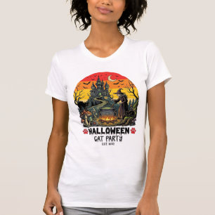 Halloween Kattenfeest Heks Ketel Zwarte Katten Ver T-shirt