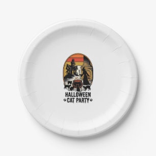 Halloween Kattenfeest Vintage Heksenkatten Ontwerp Papieren Bordje