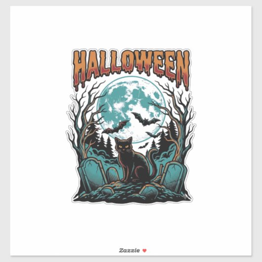 Halloween Kattenkerkhof Vintage Gravure Shirt_1 Sticker (Vel)