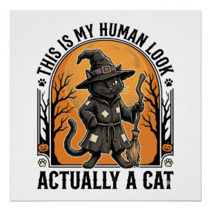 Halloween kattenkostuum Funny Vintage Heksenkat Sh Perfect Poster