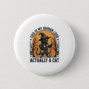 Halloween kattenkostuum grappig vintage heks kat s ronde button 5,7 cm