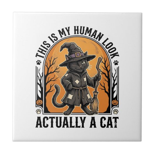 Halloween kattenkostuum grappige vintage heks kat tegeltje (Voorkant)