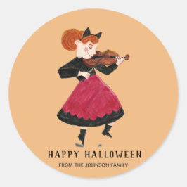 Halloween kattenmeisje met roze jurk ronde sticker