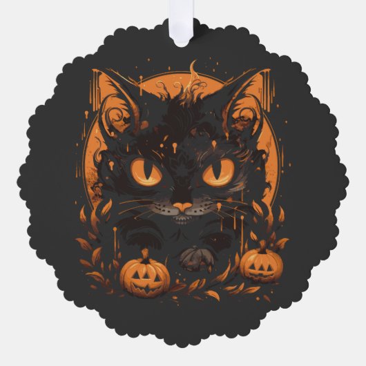 Halloween kattenpompoenen ornament kaart (Voorkant)