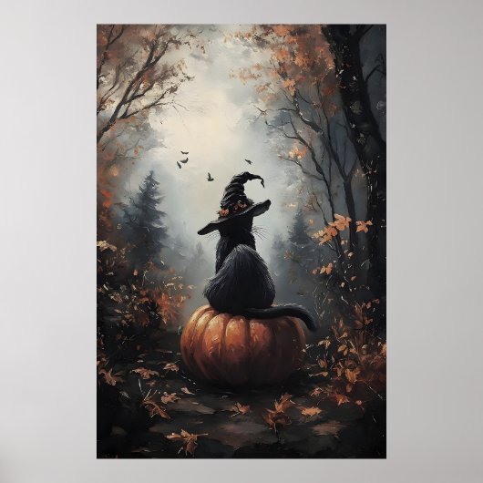 Halloween kattenprint, heksenhoed, pompoen, gotisc poster (Voorkant)