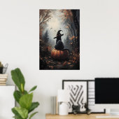 Halloween kattenprint, heksenhoed, pompoen, gotisc poster (Thuiskantoor)