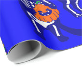 Halloween kattenschedel skelet blauw cadeaupapier (Rol Hoek)
