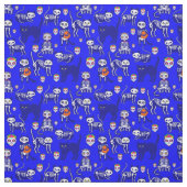 Halloween kattenschedel skelet blauw stof (Swatch)