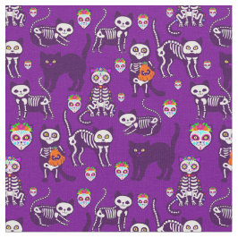 Halloween kattenschedel skelet paarse stof