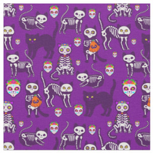 Halloween kattenschedel skelet paarse stof