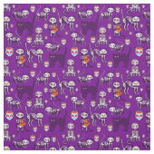 Halloween kattenschedel skelet paarse stof (Swatch)