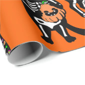 Halloween kattenschedel skelet sinaasappel cadeaupapier (Rol Hoek)