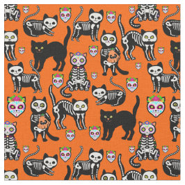 Halloween kattenschedel skelet sinaasappel stof