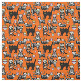 Halloween kattenschedel skelet sinaasappel stof (Swatch)