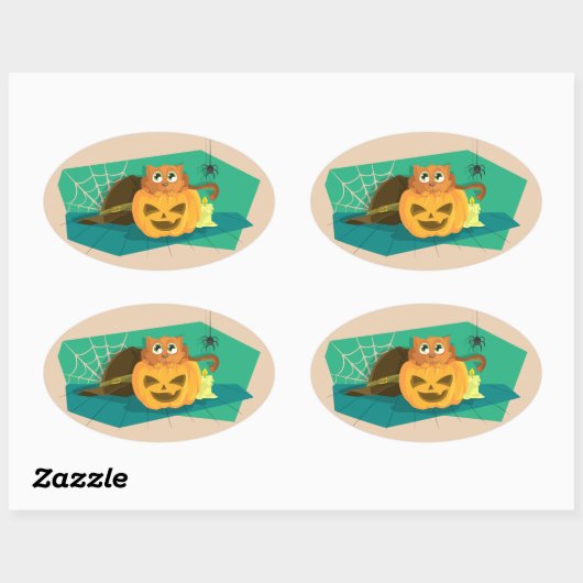 halloween kattestickers ovale sticker (Vel)