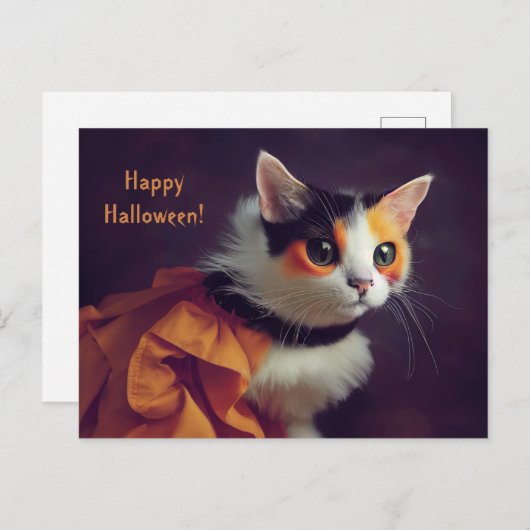 Halloween. Katze im Kürbis Kostüm. Briefkaart (Voorkant / Achterkant)